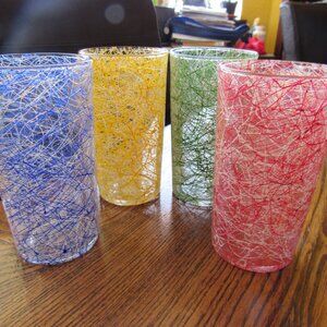 Vintage Set of 4 Colorful Spaghetti Glasses